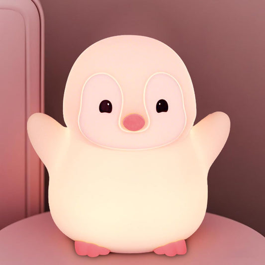 Pink Penguin Night Light,Food Grade Soft Silicone Nursery Nightlight for Baby,LED Squishy Novelty Animal Bedside Lamp,Rechargeable/Dimmable/Timer,Funny Gifts for Kids Girls Adults Teens