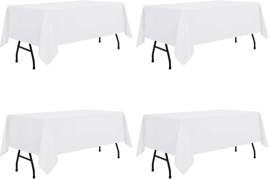 sancua 4 Pack White Tablecloth 60 x 84 Inch, Rectangle Table Cloth for 4ft Tables - Stain and Wrinkle Resistant Washable Polyester Table Cover for Dining Wedding Banquet Party Buffet Restaurant