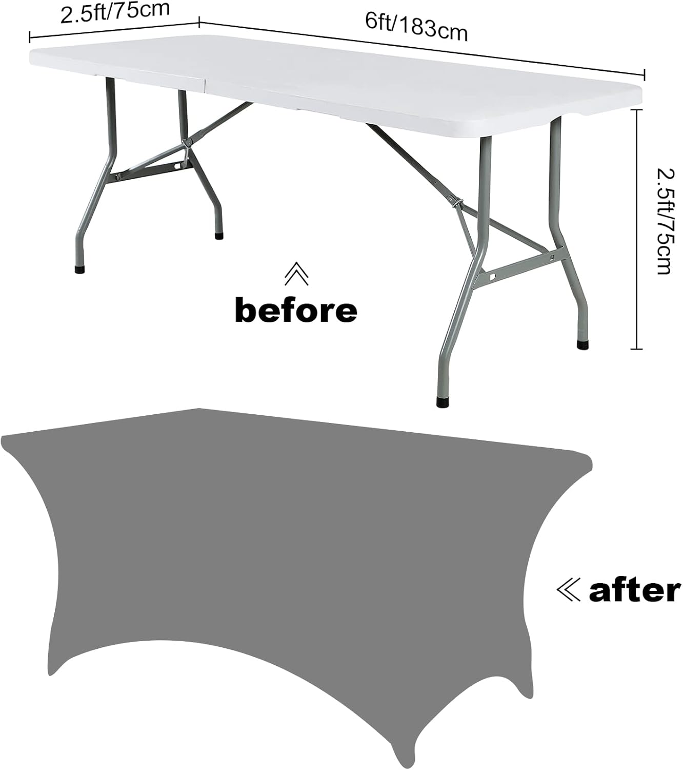 SuperO 2Pack Waterproof Spandex Table Cover for 6FT Table Universal Fitted Stretch Tablecloth for Party, Banquet, Wedding and Events-Black