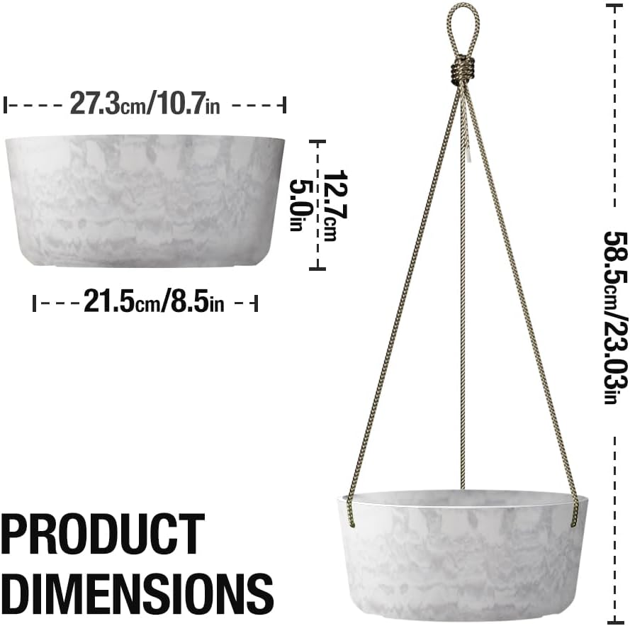 10.7 Inch Hanging Planter for Outdoor Indoor Plants，2 Pack Hanging Flower Pots with Drain Holes for Garden Home Decor Use (Marble)