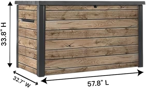 Outdoor Storage Box, Wood-Look Resin Deck Container, Indoor/Outdoor Storage, Ash Wood Brown (230 Gallon)