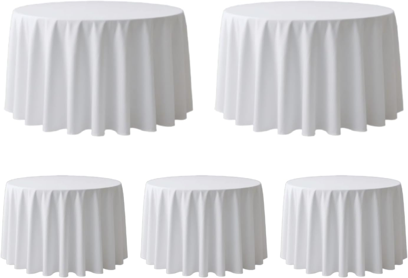 Surmente 120 inch Round tablecloths -5 Pack White Round Table Cloths, Polyester Fabric Table Covers for Weddings, Banquets, or Restaurants