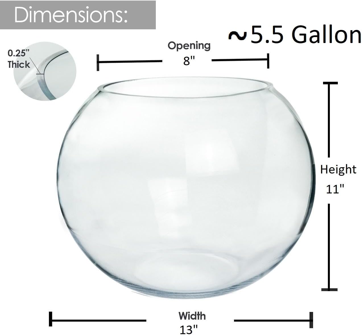 Craft And Party Fish Bowl Vase, 11" Height x 13" Width, Set of 2 Glass Bubble Bowl Vase for Terrarium and Flower Centerpiece