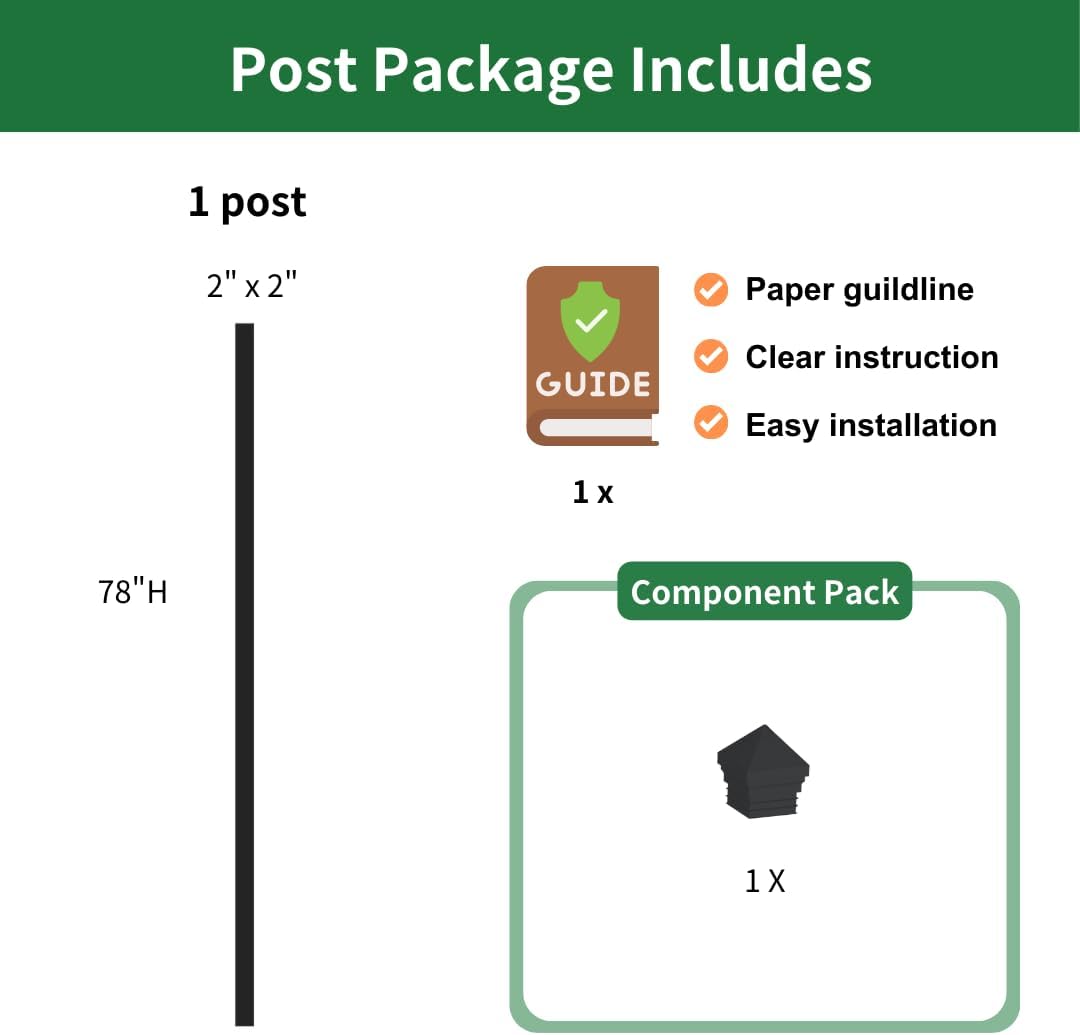 Gate Post for Yard, Garden, Commercial Fencing – Steel, 2"x2"x78", Black, DIY Support for Gate Panels, Soil Installation (1pc)