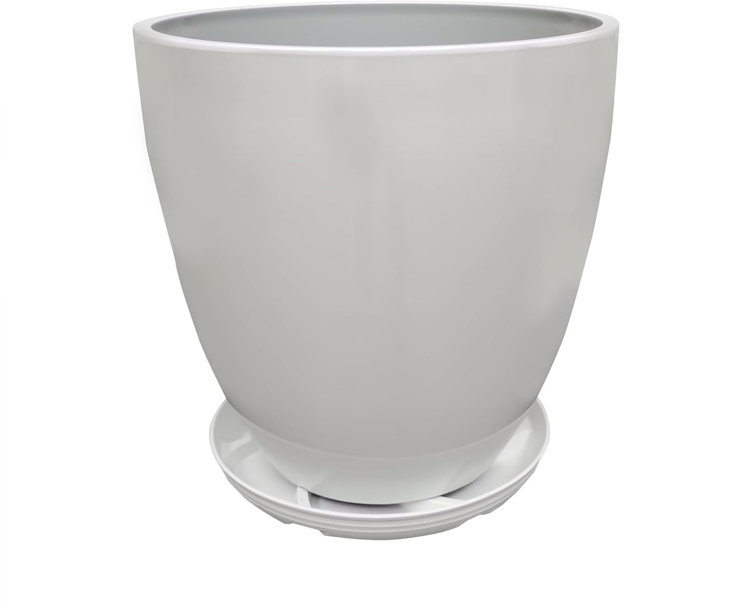 FixtureDisplays® 9.8" Diameter 11" Tall White Plant Pots, Plastic Flower Pots with Drainage Holes and Saucers for Indoor and Outdoor 15747-NF