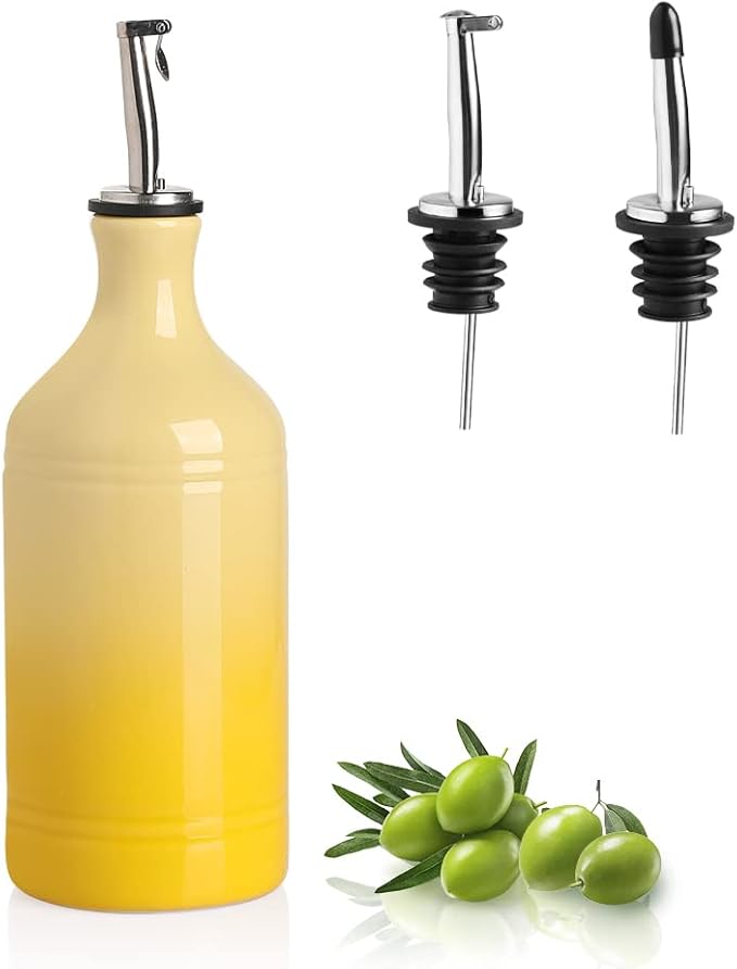 Sweejar Ceramic Olive Oil Dispenser Bottle, Opaque Oil Cruet Protects Oil to Reduce Oxidation, Suitable for Oil, Vinegar, Coffee Syrups & Other Liquids, Pack of 1, 15.5 Fl Oz (Gradient Yellow)