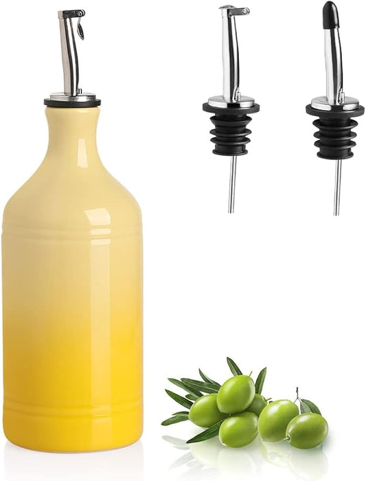 Sweejar Ceramic Olive Oil Dispenser Bottle, Opaque Oil Cruet Protects Oil to Reduce Oxidation, Suitable for Oil, Vinegar, Coffee Syrups & Other Liquids, Pack of 1, 15.5 Fl Oz (Gradient Yellow)