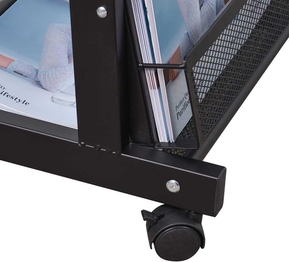 Floor Magazine Rack brochure Display Stand for Offices and Public Reception Area，Literature Rack with 4 Universal Wheels (70"×27×13.8")