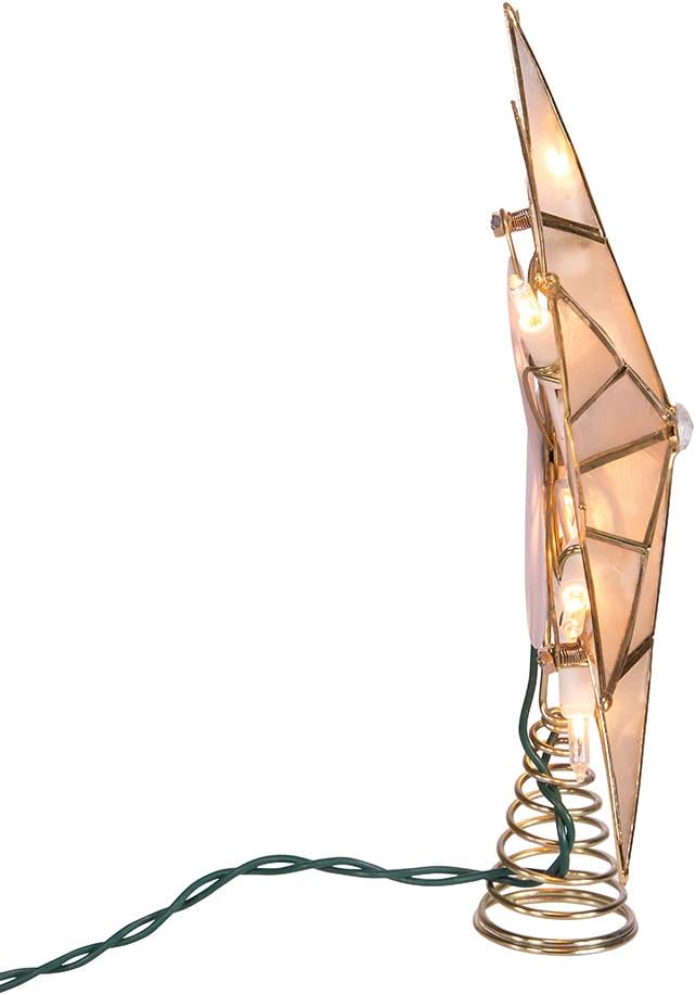 Kurt S. Adler UL3141 9.84" Brass Plated 7-Point Double Tip Capiz Star with Center Gem Tree Topper