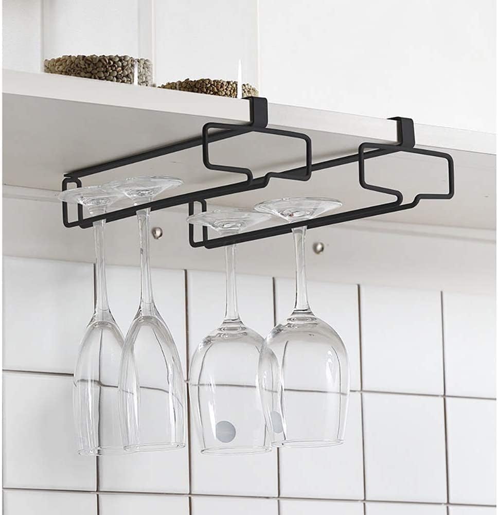 LINFIDITE Wine Glass Holder 2PCS Stemware Rack Hanger Under Cabinet Wine Glass Rack Kitchen Hanging Storage Rack Organizer,Black