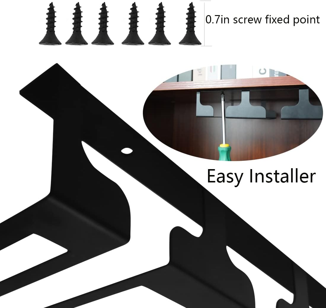 Wine Glass Rack - Under Cabinet Stemware Wine Glass Holder Glasses Storage Hanger Metal Hanging Organizer for Bar Kitchen, Black 4 Rows 2 Packs