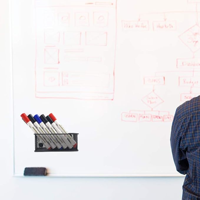 EASEPRES Magnetic Pencil Holder Set of 3 - Black Wire Mesh Storage Baskets Organizer with Strong Magnets - Perfect for Whiteboard, Refrigerator and Locker Accessories