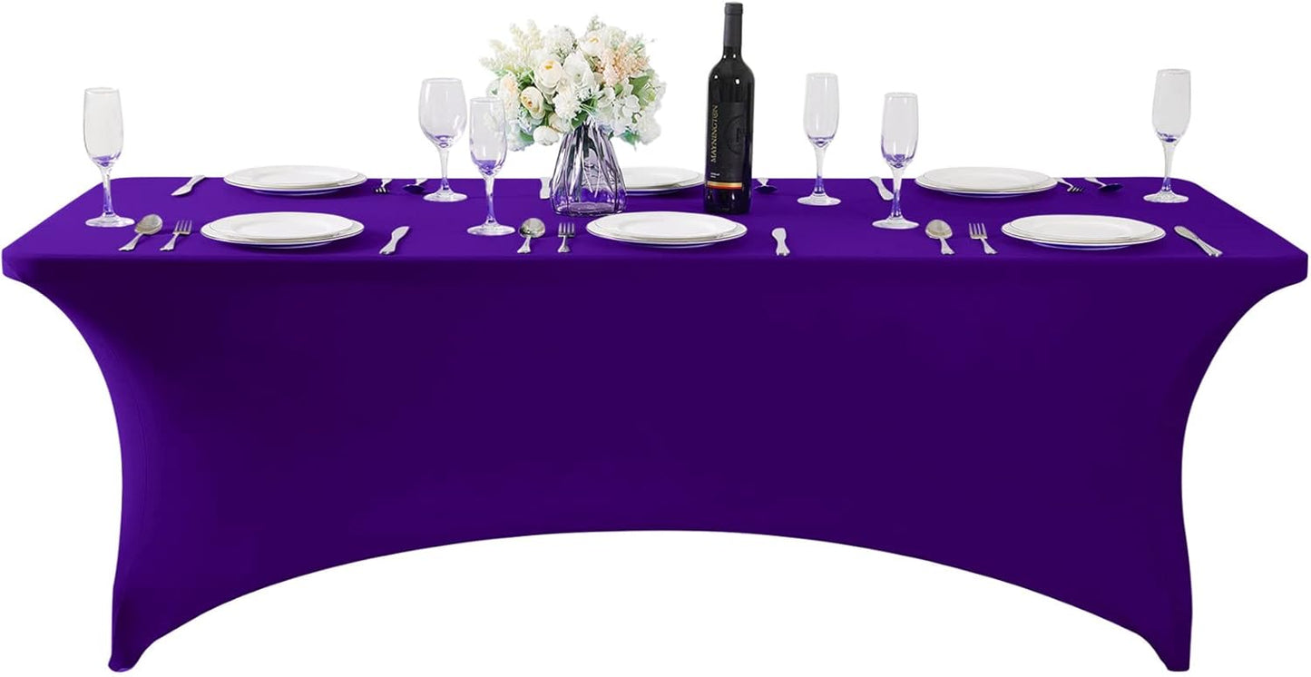 2Pack Spandex Table Cover for 8FT or 4ft or 6ft Table Universal Fitted Stretch Tablecloth for Party, Banquet, Wedding and Events-Purple
