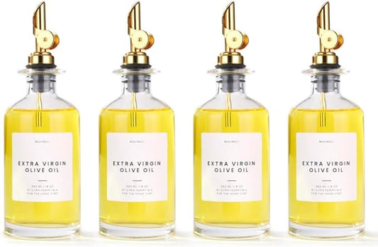 Molimoli Glass Olive Oil Cruet Set - 350ml Bottles With Weighted Pourers, Set of 4