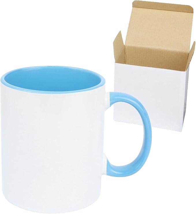11oz White Ceramic Sublimation Coffee Mug in White Gift Box, 6 New Mixed Colors, Case of 36