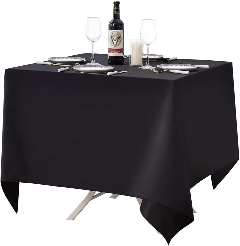 Surmente Square Tablecloth for Square or Round Tables 100% Polyester 70x70 Inch Table Cloth for Weddings, Banquets, or Restaurants (Black)