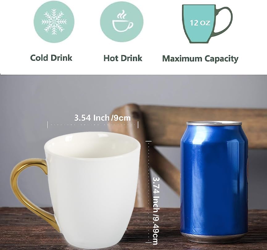 vicrays Coffee Mug Set, 11 Ounce, Set of 6, Ceramic Mug for Men, Women, Unique Glazed Mugs with Handle for Coffee, Tea, Milk, Cocoa, Cereal(White with Golden)