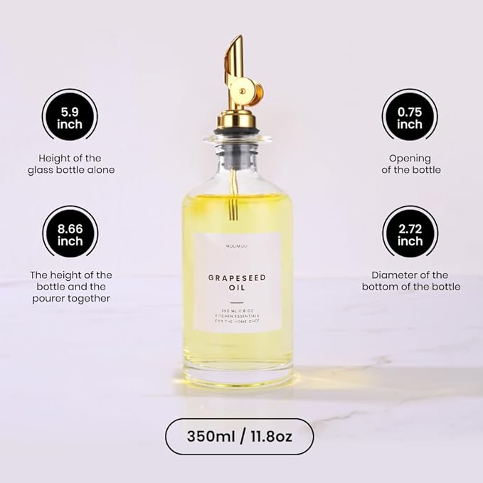 Molimoli Glass Oil Dispenser Bottle for Kitchen, Weighted Pourer, Olive Oil Cruet | 350ml, Set of 1