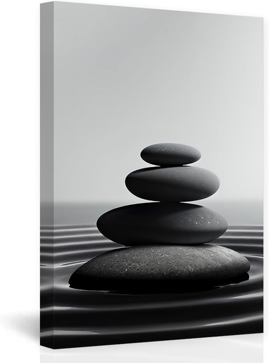 DOARTDO Zen Stone Canvas Wall Art Black and White Spa Stones Picture Print Modern Meditation Spirit Bathroom Decor Frame (28.00" x 42.00", Zen Stone - 1)