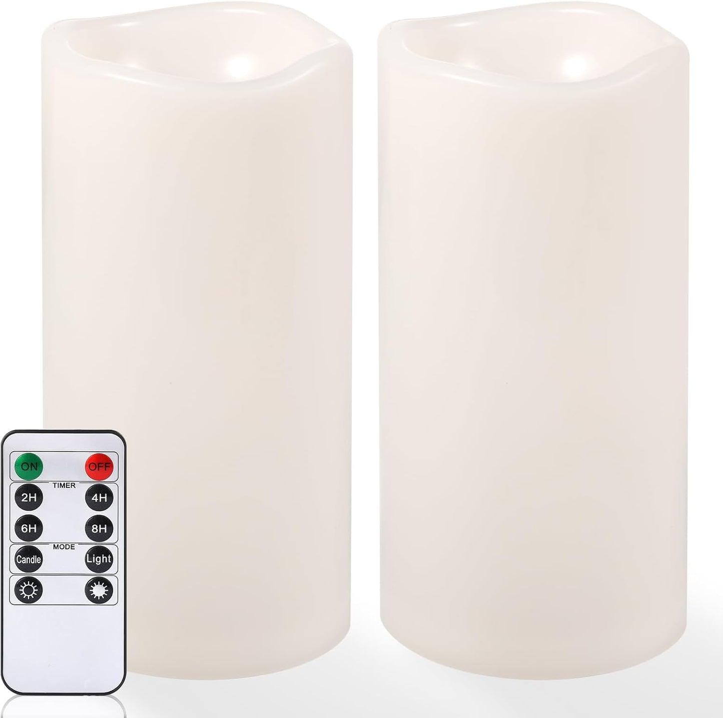 NURADA 8" x 4" Large Outdoor Flameless Candles - Waterproof LED Pillar Flickering Candle Battery Operated with Timer Remote Control for Patio Porch Lanterns Decor - Long Lasting Set of 2