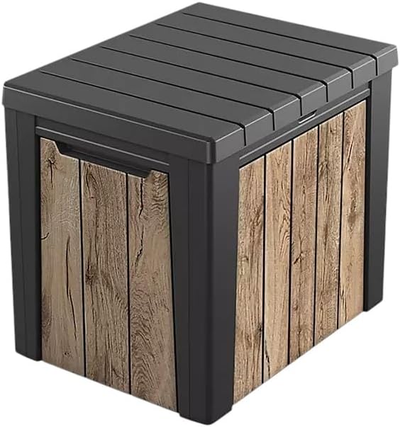 Outdoor Storage Box, Wood-Look Resin Deck Container, Indoor/Outdoor Storage, Ash Wood Brown (30 Gallon)