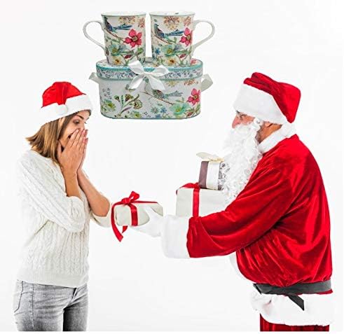 Lightahead Elegant Bone China Two Coffee Mugs set in Blue bird design 11.2 oz each cup in attractive gift box