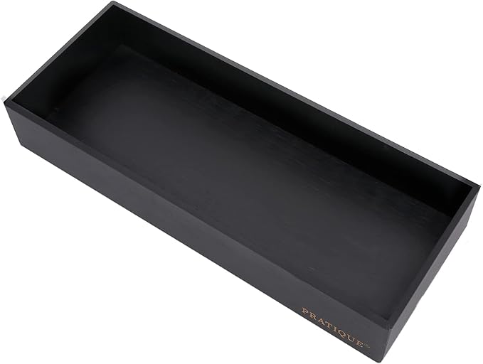 Bamboo Drawer Organizer - Kitchen Utensil Organizer Silverware Tray Cutlery Holder，Office Desk Supplies and Accessories,15 * 5.9 * 2.6,Black