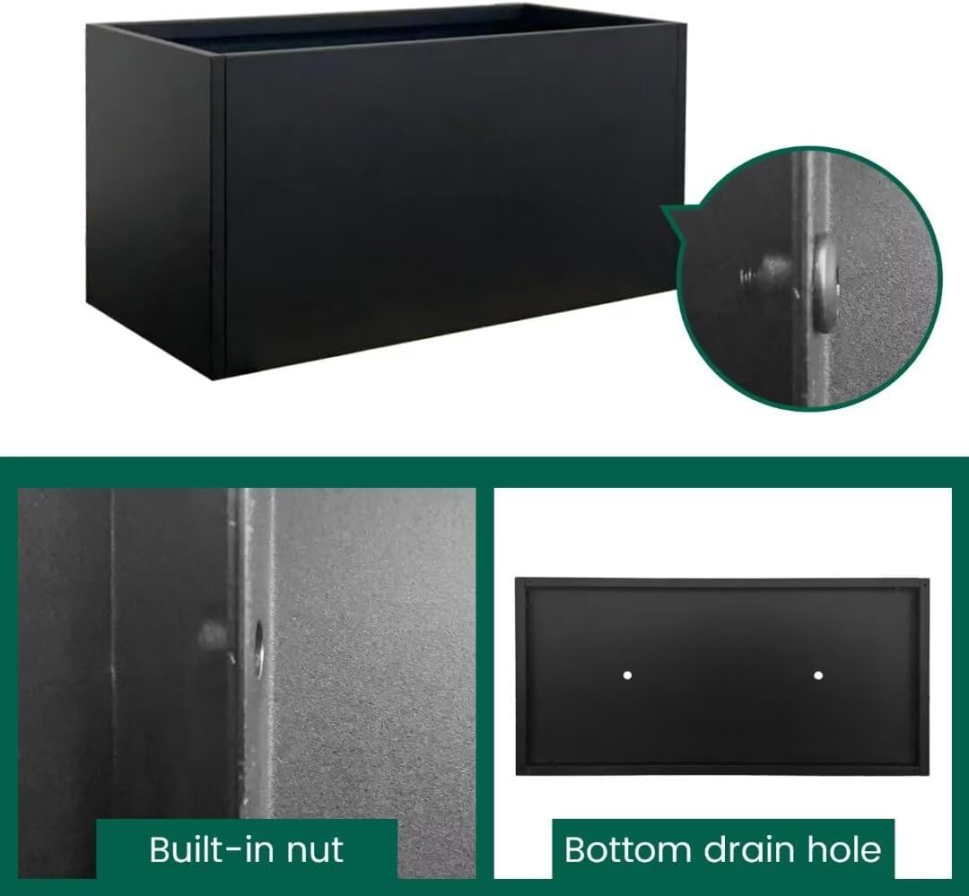 Black Planter Box Galvanized Steel Metal Planter Rectangular Indoor Large Outdoor Planters Steel Metallic Heavy Flower Pot 36In x 12In x 16In Commercial Residential for Patio, Deck, Backyard, Garden