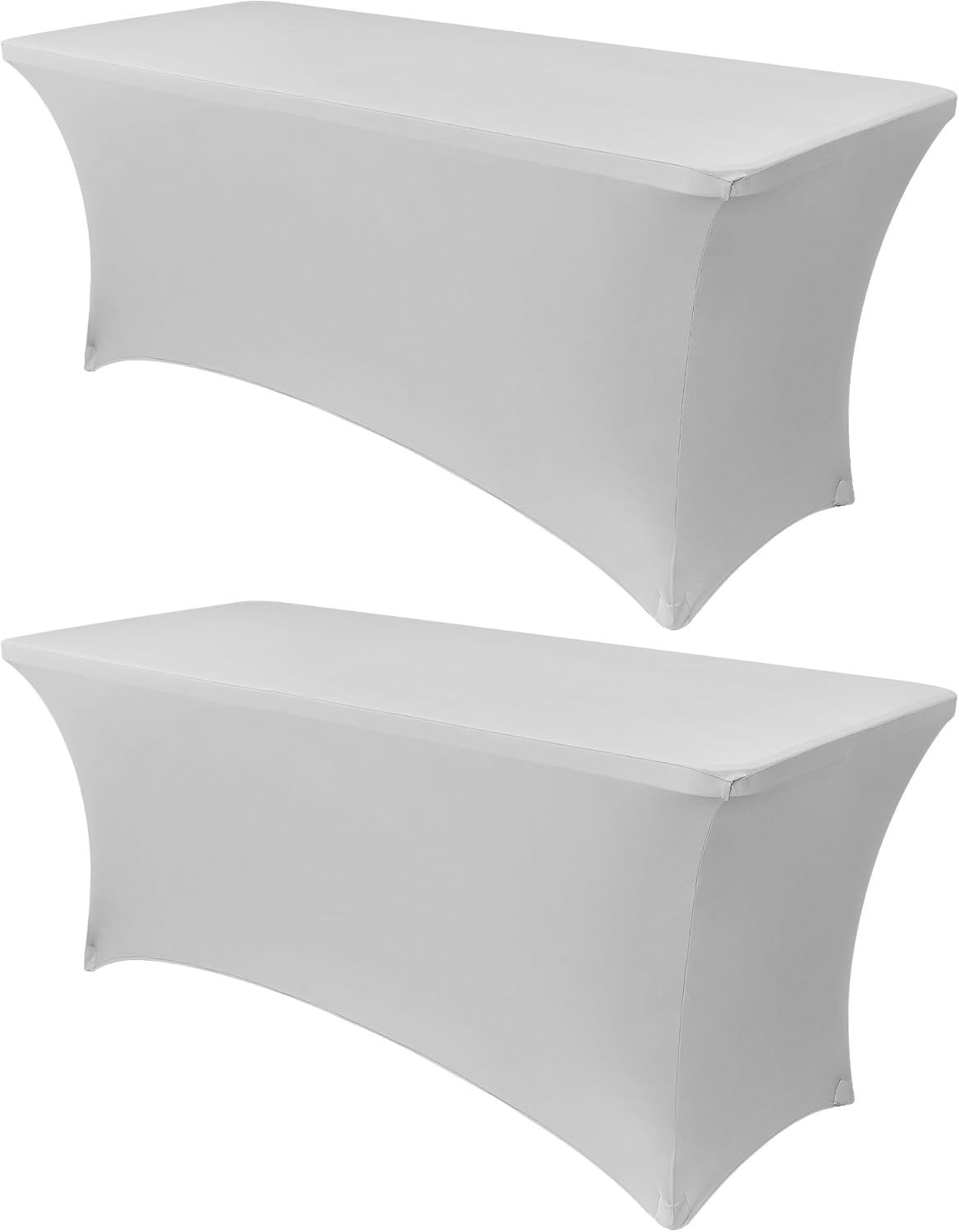 Obstal 4Ft Stretch Spandex Table Cover for Standard Folding Tables - 2 Pack Universal Rectangular Fitted Tablecloth for Party, Banquet, Events, Trade Show (Silver, 48L x 24W x 30H Inches)
