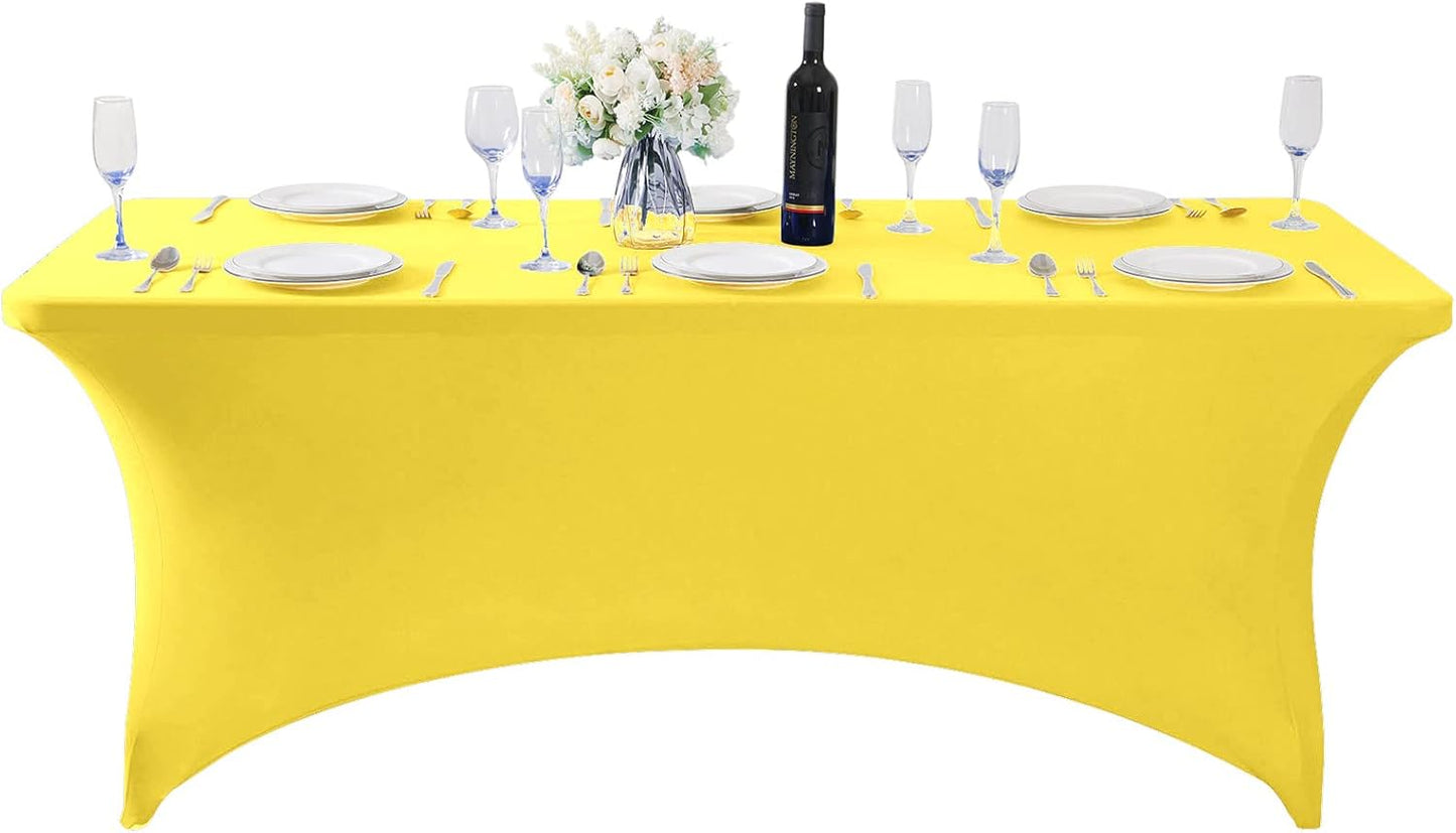 SuperO Waterproof Spandex Table Cover for 4FT Table Universal Fitted Stretch Tablecloth for Party, Banquet, Wedding and Events-Yellow