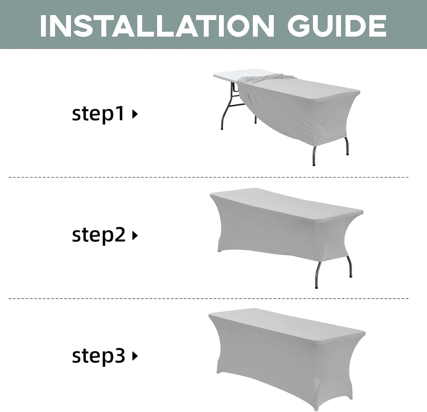 CWK 6FT Waterproof Stretch Spandex Table Cover for Rectangular Tables - Elastic Fitted Tablecloth for Folding Tables,Wrinkle Resistant Table Cloth for Parties, Weddings, Banquets & Events (Silver)