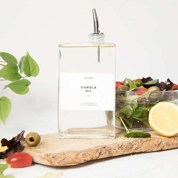 Molimoli Olive Oil Dispenser Bottle for Kitchen, Automatic Pourer, Glass Thin Bottle Dispenser for Kitchen, Olive Oil Cruet, | Set of 2 - Silver