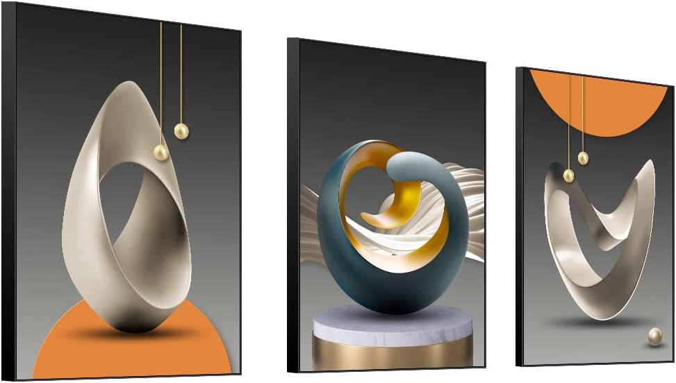 MPLONG Wall Art, Bright Style Framed Wall Art, Abstract Modern Art Shape Pattern White Blue Yellow Grey Wall Art Artfully Matching Living Room Bedroom Office Wall Decor - 24"x 32"x 3 Panels