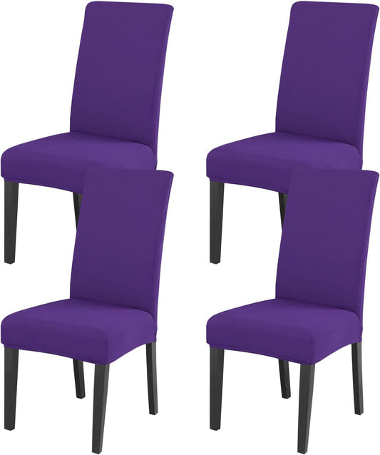 JQinHome Dining Chair Slipcover, High Stretch Removable Washable Chair Seat Protector Cover Set of 4,Chair Covers for Dining Room, Kitchen,Home Party,Wedding Ceremony(Purple, 4PC)