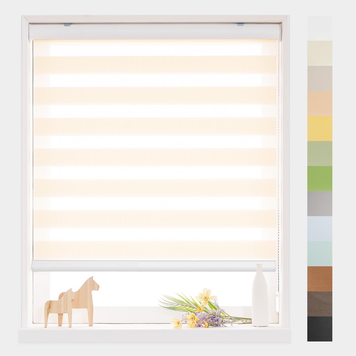 Foiresoft Standard Custom Zebra Roller Blinds for Windows [W10–105 x H10–115 Inch, Peach, Basic], Light Filtering Dual Layer Shades for Bedroom, Living Room, Office, 13 Colors