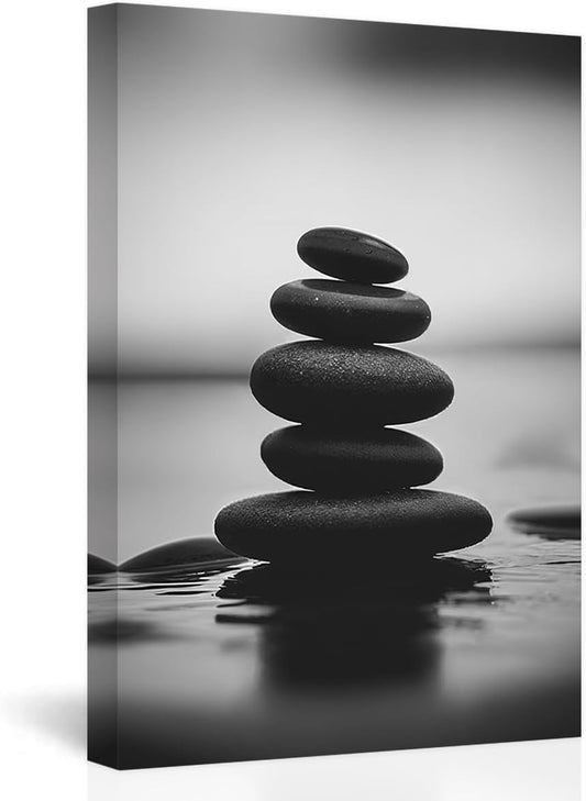 DOARTDO Zen Canvas Wall Art Black and White Zen Stone Picture Print Meditation Relax Spirit Spa Room Bathroom Decor Frame (24.00" x 36.00", Zen Stone - 3)