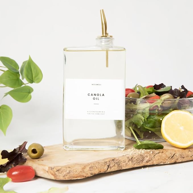 Molimoli Olive Oil Dispenser Bottle for Kitchen, Automatic Pourer, Glass Thin Bottle Dispenser for Kitchen, Olive Oil Cruet, | Set of 2 - Gold