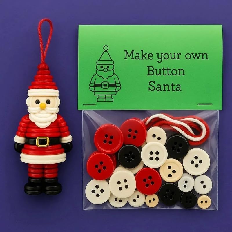 DIY Christmas Button Ornament Making Set–Fun Holiday Handmade Decorations for All Ages,DIY Craft Buttons Kit with Christmas Snowman/Santa/Angel,Xmas Tree Hanging Decorations (Mix-3pcs)