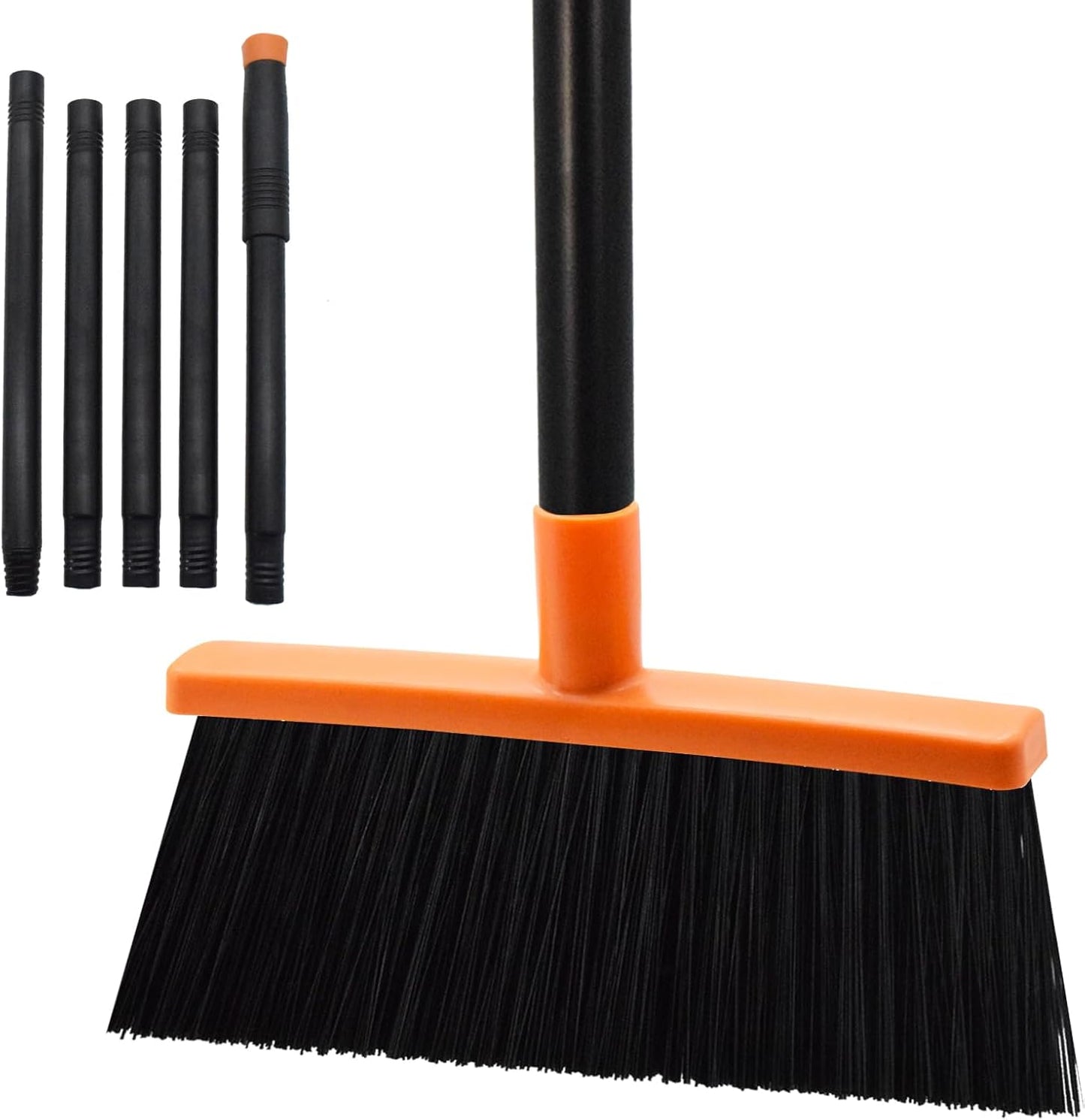 Small Broom Stiff Bristles Brush with Long Handle Indoor or Outdoor Compact Broom for Sweeping Patio Garage Garden,Deck,Concrete Floor,Bathroom (Orange)
