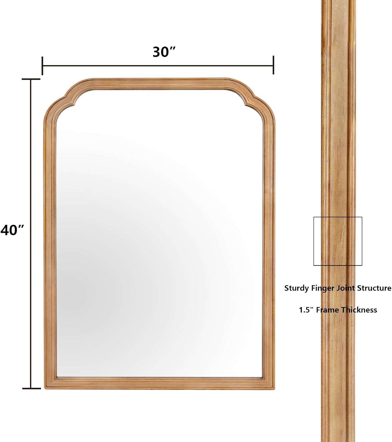 WallBeyond 30" x 40" Wood Bathroom Mirror for Wall Mounted, Rustic Rounded Corner Vanity Mirror for Entryway, Living Room or Bedroom Home Decorative [30" x 40" Natural Color]