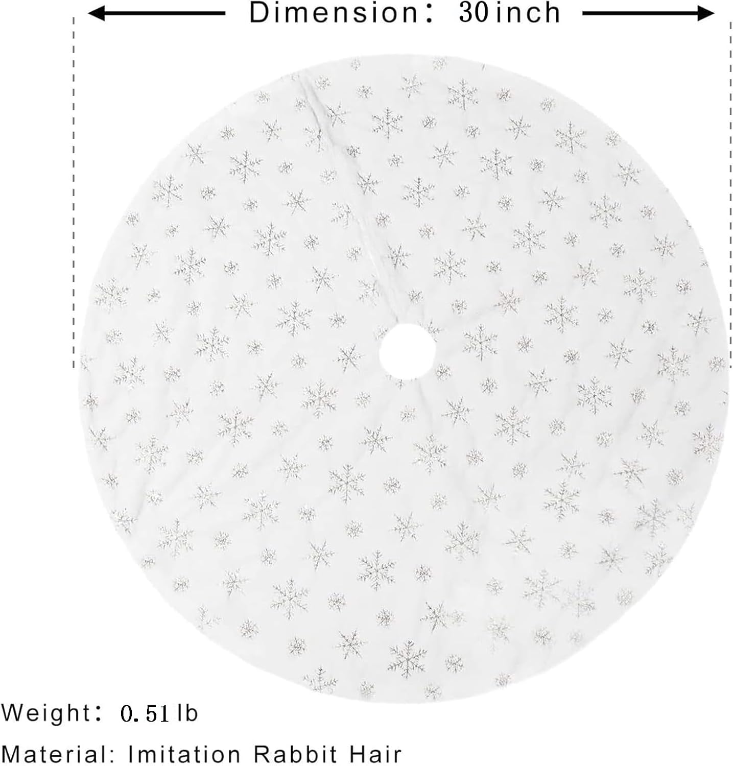 30inch White Christmas Tree Skirt Tree Carpet Blanket, Soft 2.5ft Xmas Christmas Tree Blanket with Silver Snowflake White Faux Fur Carpet for Christmas Holidays Decoration Party
