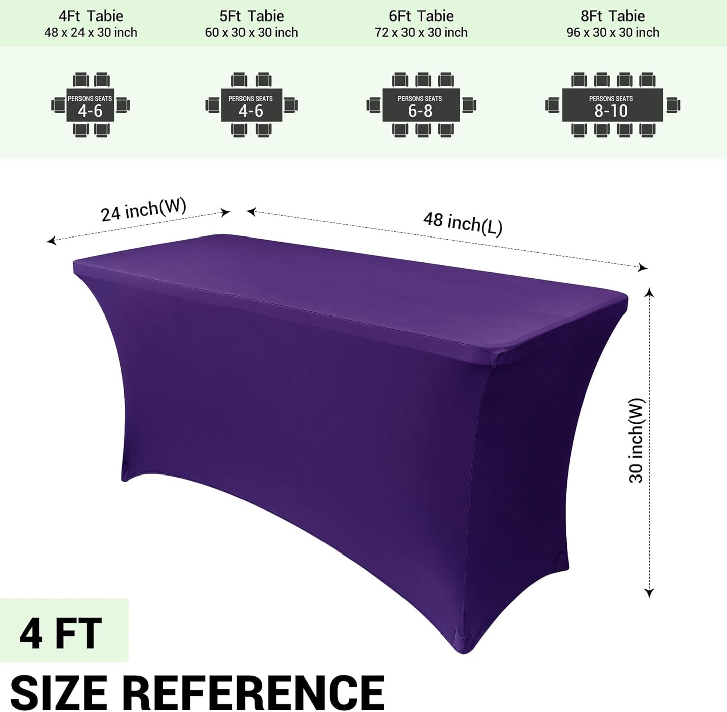 Obstal 4Ft Stretch Spandex Table Cover for Standard Folding Tables - 2 Pack Universal Rectangular Fitted Tablecloth for Party, Banquet, Events, Trade Show (Dark Purple, 48L x 24W x 30H Inches)