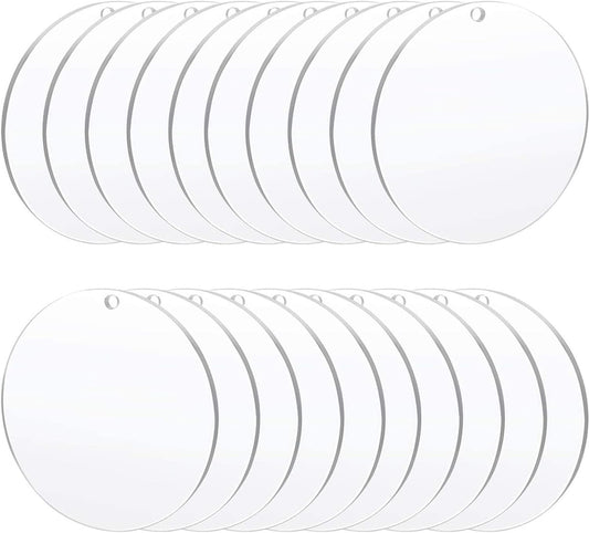 Acrylic Clear Ornament Circle Blanks 50 Pieces 1/16" Thick 3.5"/89 mm Transparent Round Acrylic Disc for DIY Crafts with Christmas Tags