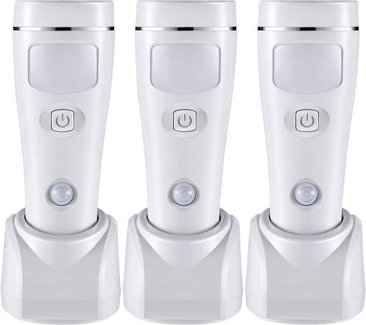 Enhon 4 in 1 LED Emergency Lights for Home Power Failure, 3 Pack Rechargeable Plug in Flashlight Motion Sensor Night Light, Automatic Turn On Power Outage Light for Home Hurricane Supplies(White)