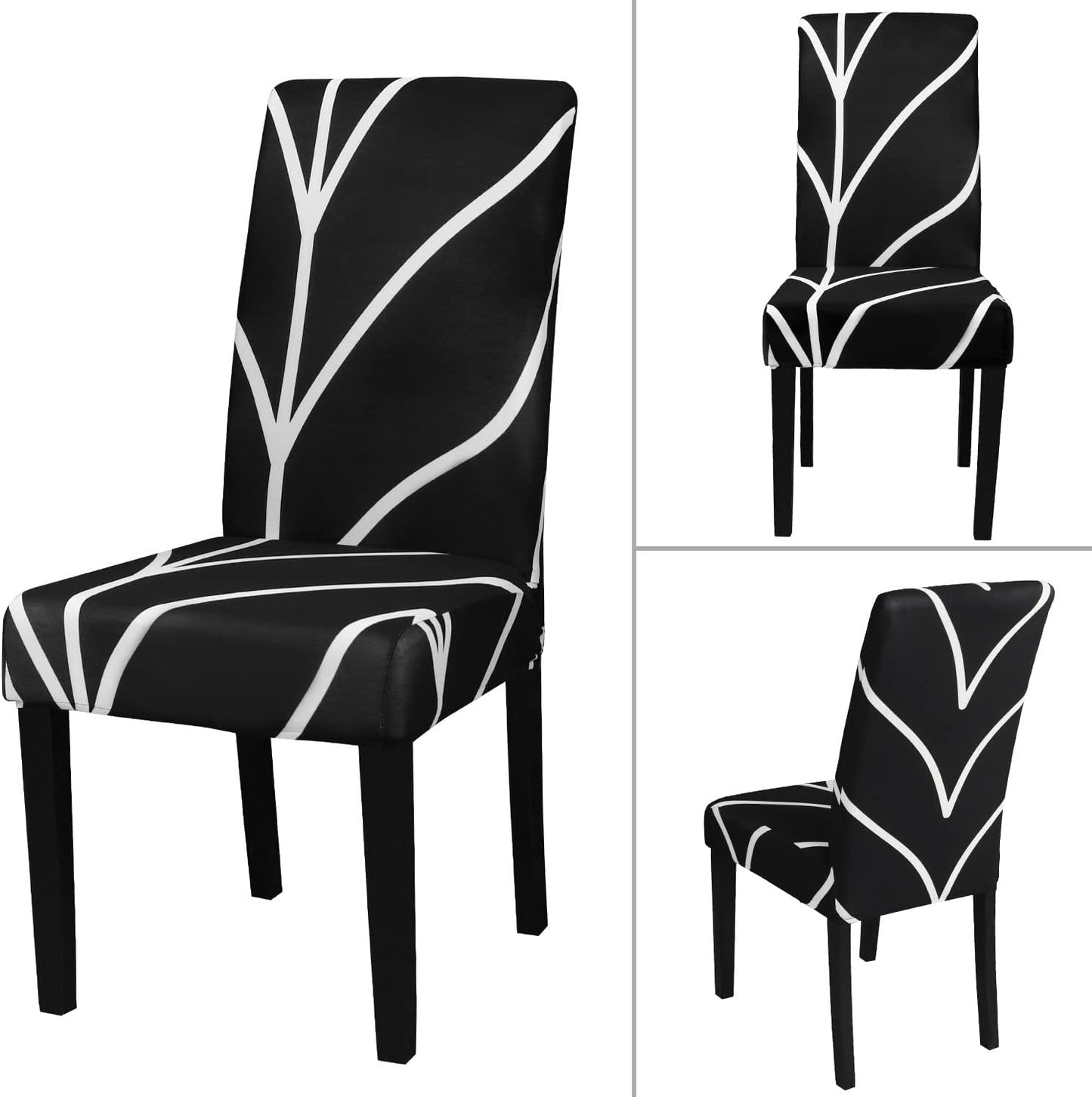 JQinHome Black Chair Covers for Dining Room Set of 4, High Stretch Removable Washable Parsons Chair Slipcover for Home Party Hotel Wedding Ceremony (4PCS, Geometric)