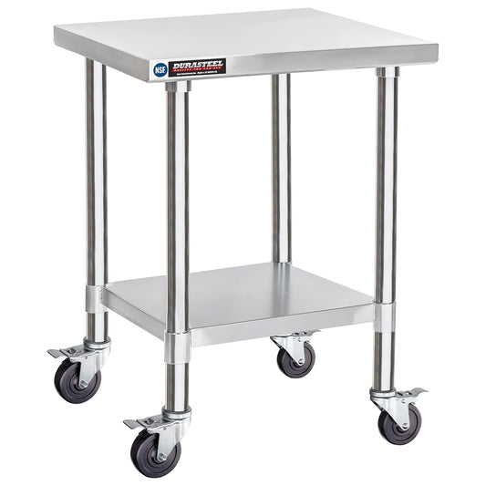 DuraSteel 30x18 NSF Stainless Steel Cart Work Table - Heavy Duty Rolling Food Prep Table - Metal Utility Cart on Wheels Caster, Grill Stand Microwave Outdoor Kitchen Tables Countertop Island Large Top