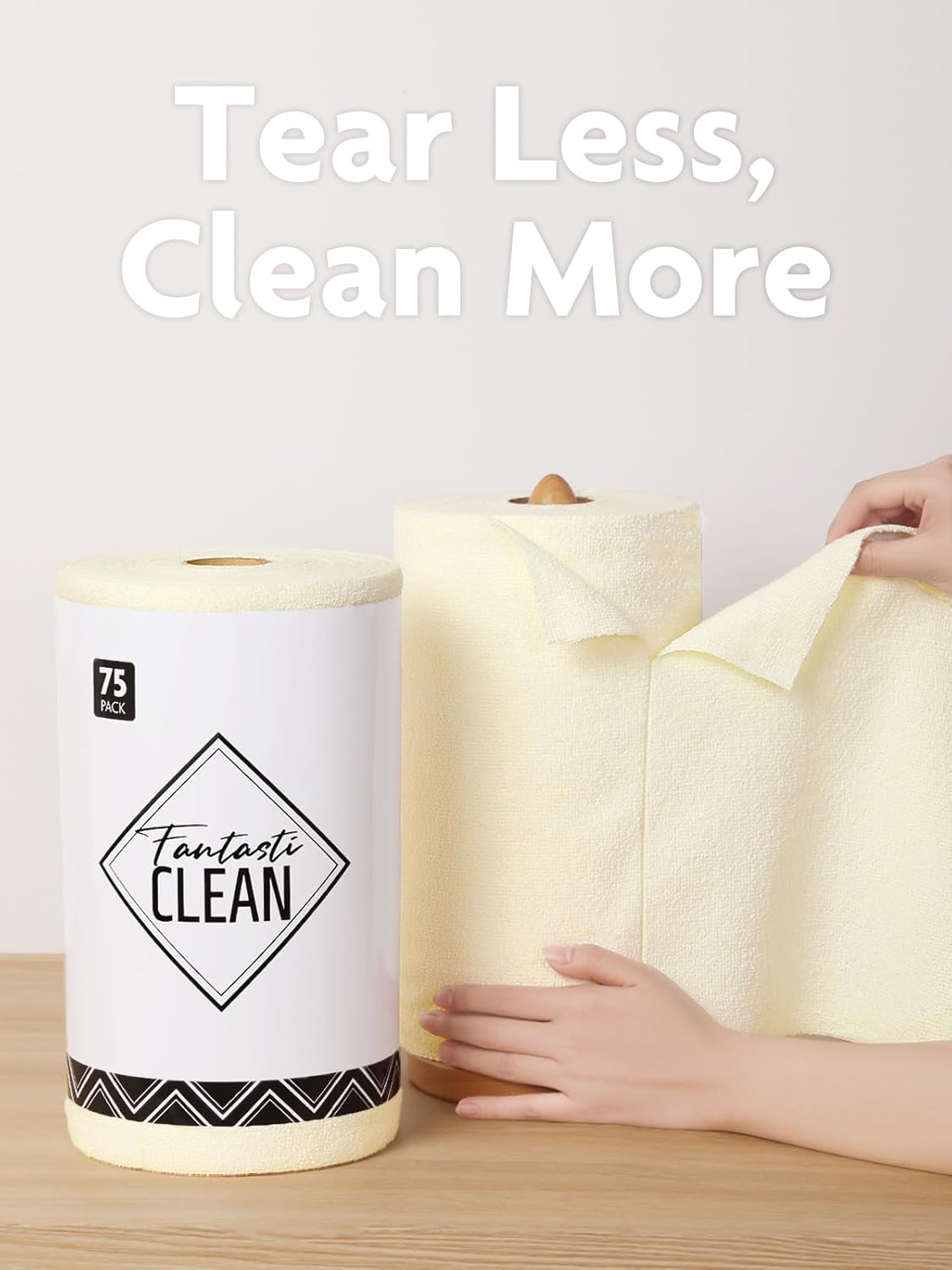Fantasticlean Microfiber Cleaning Cloth Roll -75 Pack, Tear Away Microfiber Towels, 12" x 12", Reusable, Washable, Scratch Free, Ultra Absorbent Dish Rags for Car, Home, Garage or Shop (Beige)