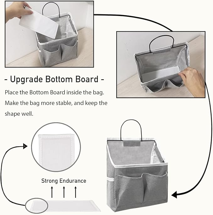 2pcs Small Wall Hanging Organizer Bag, Linen Fabric Door Hanging Storage Basket with Pockets, Waterproof Bin for Kitchen, Bedroom, Office, RV Camper (White)