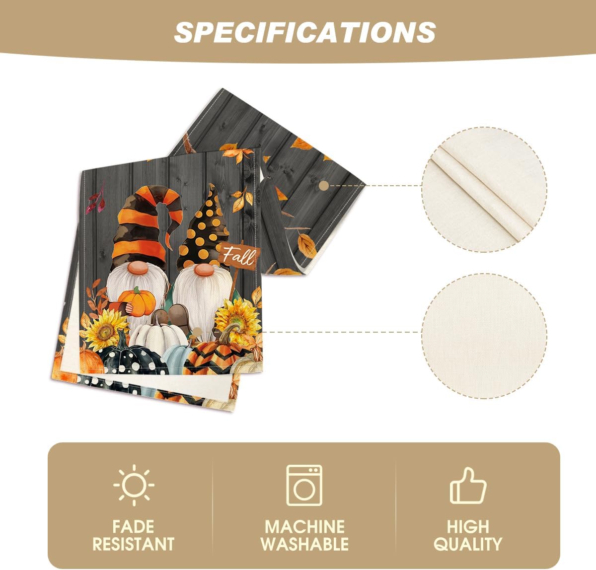 Artoid Mode Fall Gnomes Pumpkins Sunflower Maple Leaves Thanksgiving Table Runner, Seasonal Harvest Vintage Kitchen Dining Table Decoration for Indoor Outdoor Home Party Decor 13 x 90 Inch