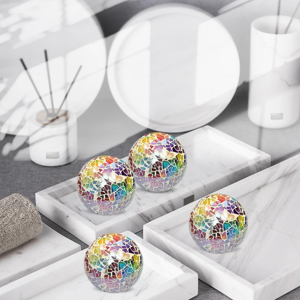 6pc Decorative Ball Set - 6cm Mosaic Glass Orbs Centerpiece Balls for Decorating Bowls, Vases, Tables & Wedding Parties (Colorful)
